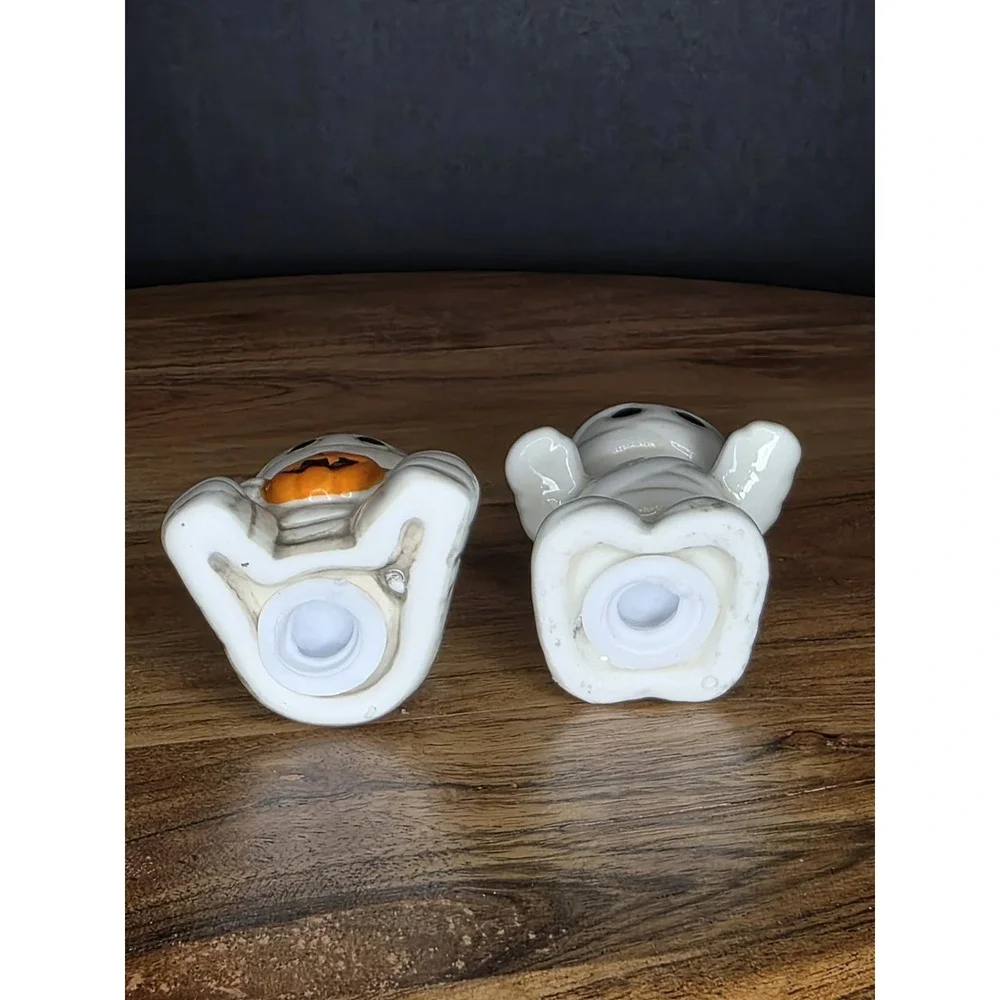 Halloween Mummy Salt and Pepper Shakers Set Ceramic Jack O Lantern Pumpkin 2.25